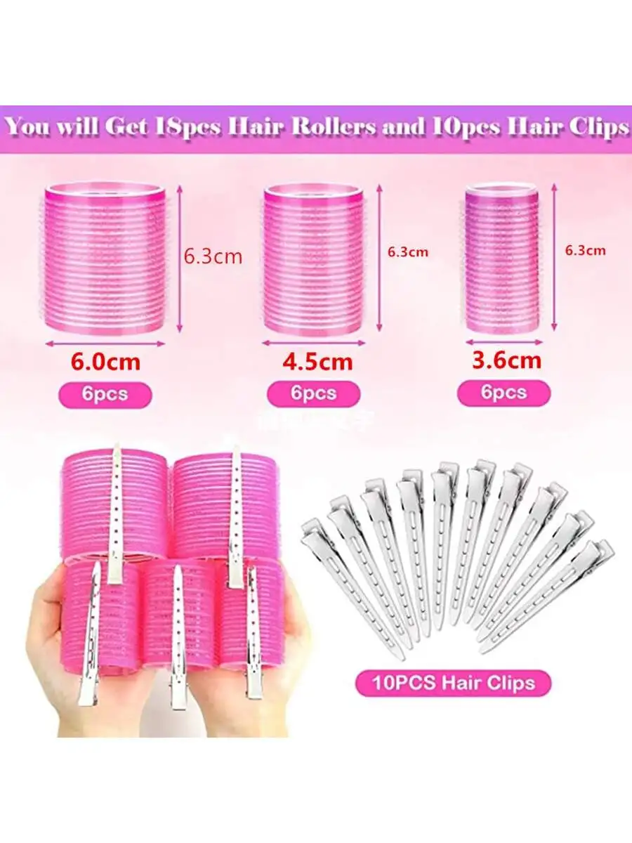 28-Piece hair curler set with 18 self-holding curlers and 10 stainless steel duck clips Value set for women or girls with long o