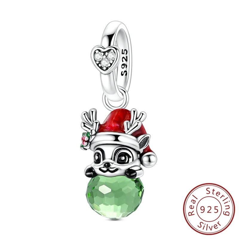 Charms aus 925er Silber, goldener Weihnachtsmann, Lebkuchen-Anhänger, Perlen, passend für Original-Armbänder, Halsketten, Rentier, Schneemann, Damenschmuck, DIY – Detail 20