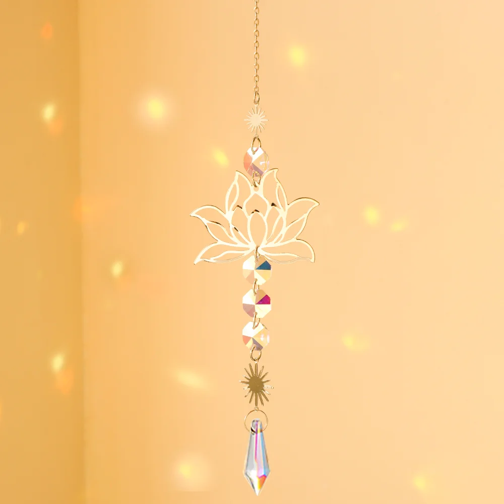 Description Picture 5 of itemSilver Suncatcher Crystal Moon Lotus Chakra Hanging Decoration Sun Catcher Rainbow Maker Stained Glass Garden Outdoor Decor Gift