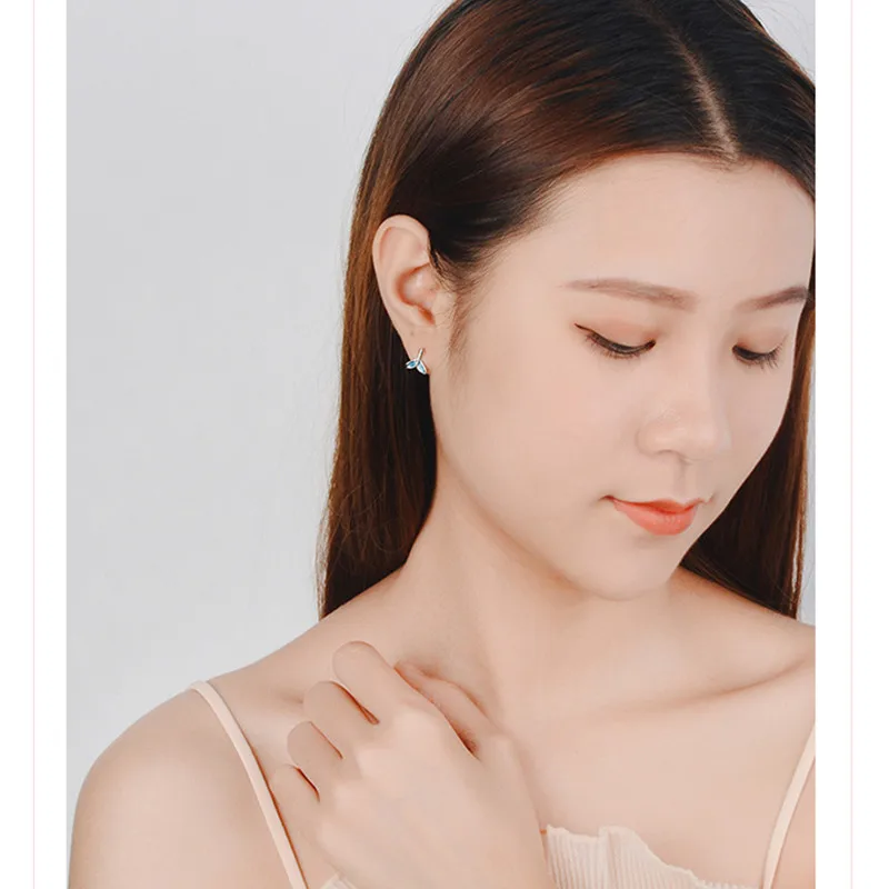 Buyee 작은 스터드 귀걸이 블루 피쉬 테일 여성을위한 귀여운 귀걸이 패션 파티 파인 쥬얼리 귀걸이 선물