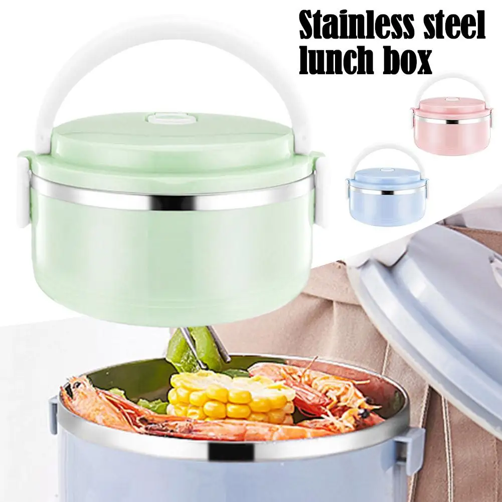 

304 Stainless Steel Round Insulated Sealed Portable Rice Lunch Box-layer Lunch Noddles Bucket Insulated Box E6K7