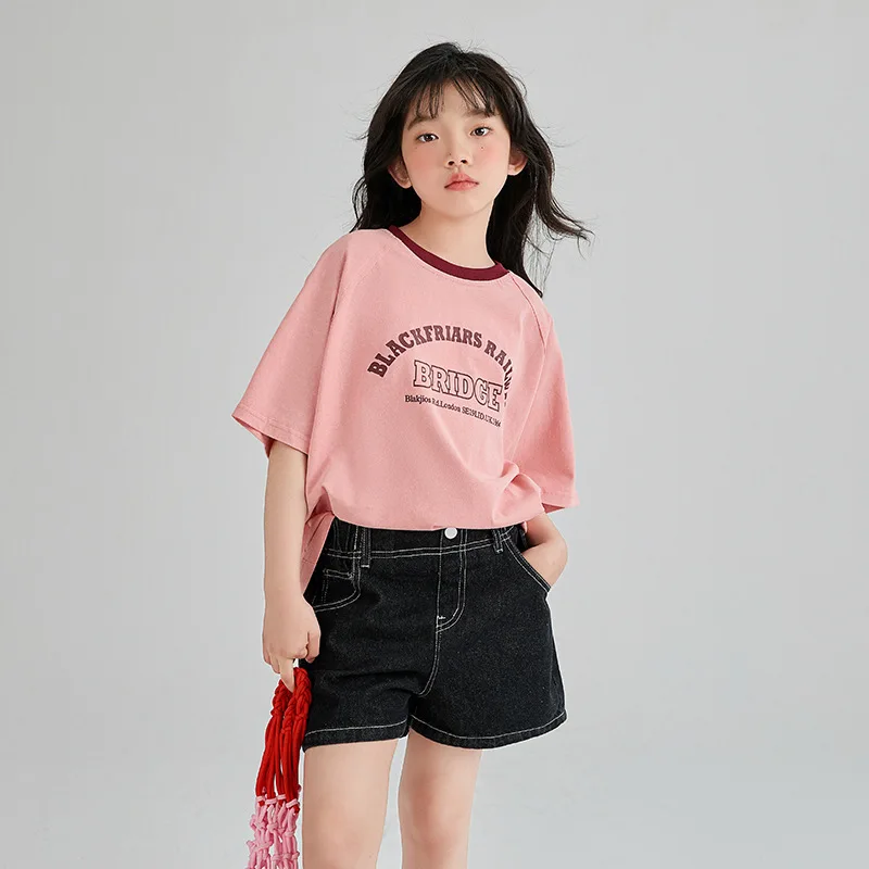 

10 12 Years Girls Summer Tops Big Girls T Shirt Cotton Letter Print Teens Stylish Outfit