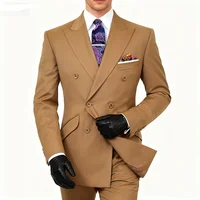 Burgundy Shawl Lapel Double Breasted Suit Jacket for Men Slim Fit Comfortable Wedding Blazer Prom Tops Regular Fit