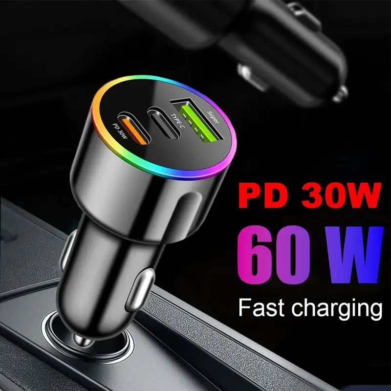 High-Speed 60W Dual-Port USB-C Car Charger Adapter