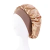 Women's Satin Solid Bonnets Wide-brimmed Night Sleeping Bathing Hat Unisex Head Wrap Elastic Band Cap Hair Care Bonnet - Gold