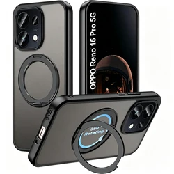 360° Rotating Kickstand Magnetic Shockproof Wireless Charging Cover Case for OPPO Reno16 F 5G (Black)