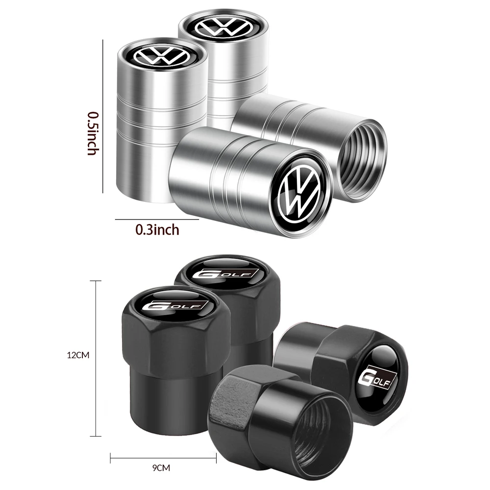 Tire Valve Caps Tire Stem Cover 4Pcs Car Wheel Tire Valve Caps Tyre Stem Cover Bolt-In Accessories For Volkswagen VW GTI R Golf 5 Polo Tiguan Passat Rline Jetta