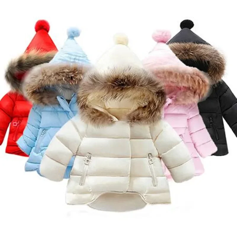

Boys Winter Thick Warm Hooded Fur Collar Jacket Children Girls Baby Long Sleeve Coats Kids Sport Casual Outerwear 1-6 Y
