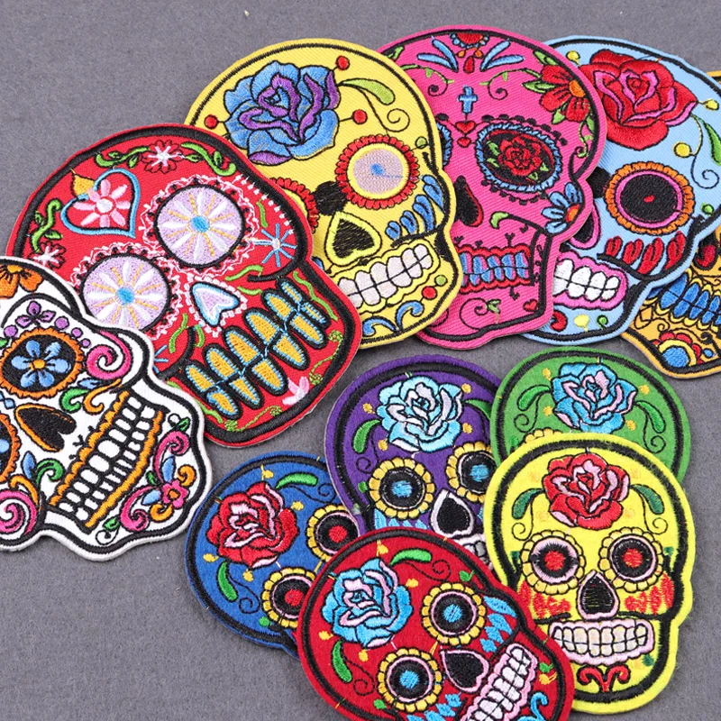 Skeleton Embroidered Patches For Clothing Stickers Punk Skull Patch Iron On Patches On Clothes Fusible Patch DIY Sewing Badges