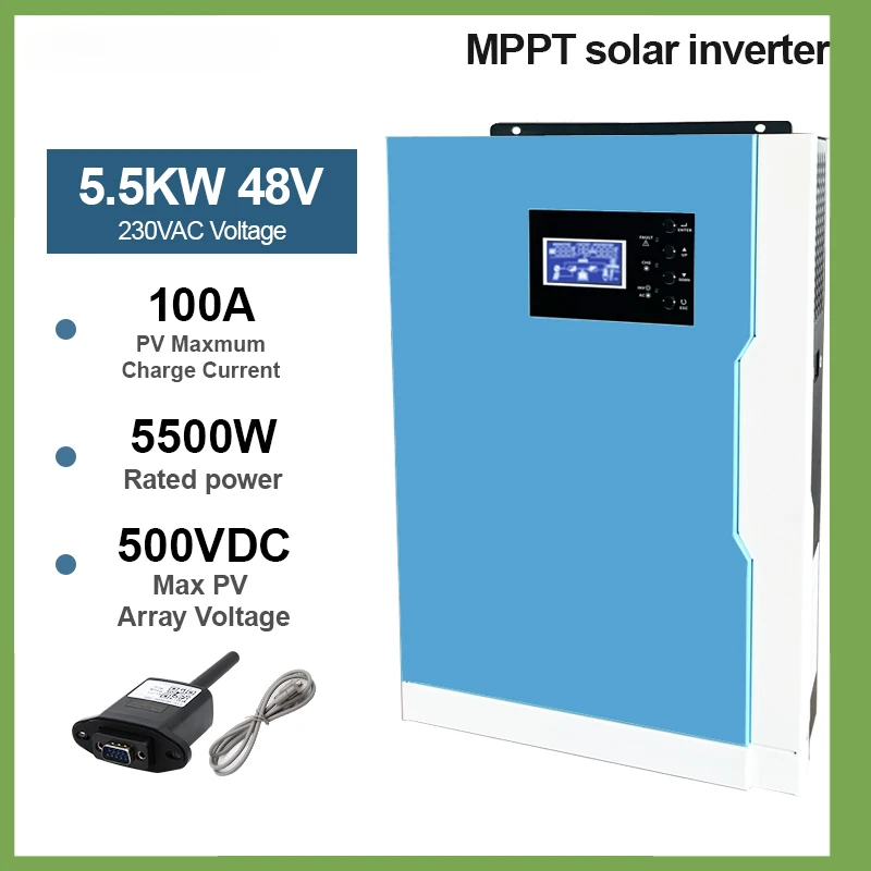 

Jesudom Power 5.5KW Solar Hybrid Inverter 48VDC To 230VAC Pure Sine Wave Output 100A MPPT Charge 50Hz/60Hz With WIFI