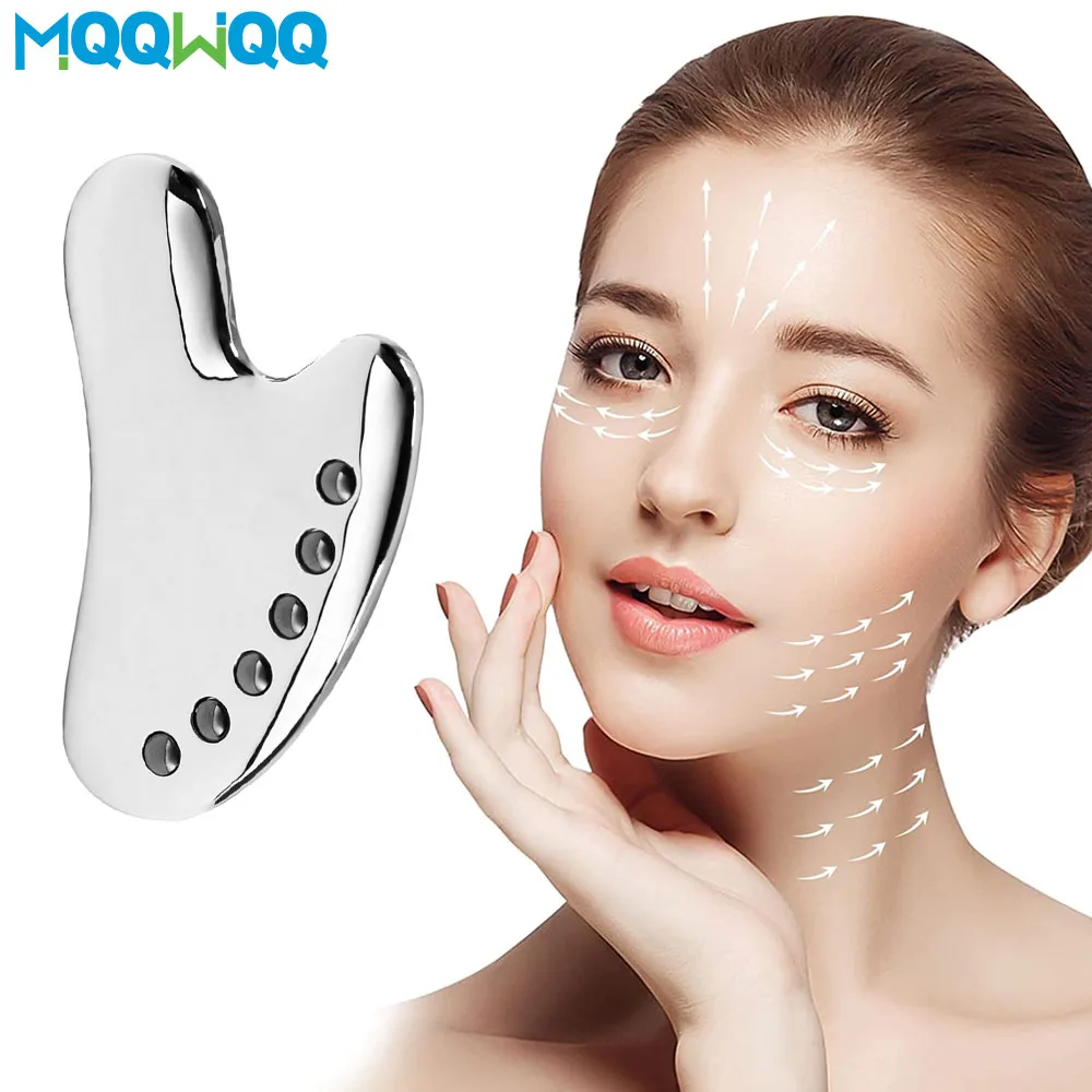 Facial Stainless Steel Scraper Massager Face Lift Anti-Aging Skin Tightening Gua Sha Universal Tool Metal Shapes of Arc Design design for aging aia review 14