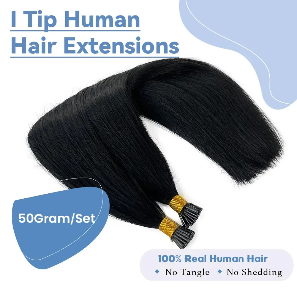 I Tip Remy Human Hair Extensions Natural Black #1B Pre Bonded Keratin Stick In Hair Extensions Piece Long Straight