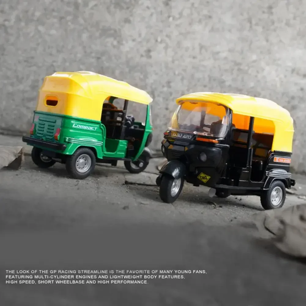 Mini Tricycle Retro Model Toys Alloy Plastic Simulation Three Wheeled Motorcycle Toy Diecast Autorickshaw for Kids Gifts