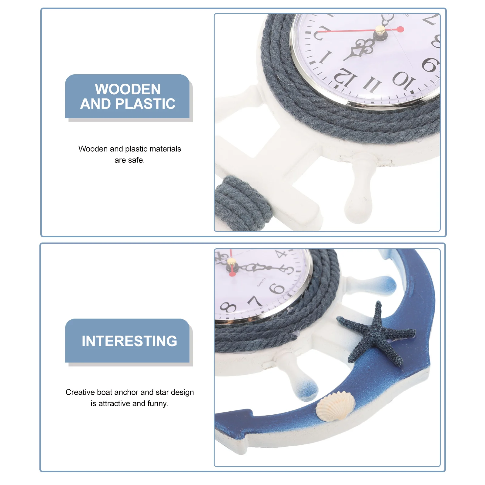 Relógio de parede barco de vela costeira estilo mediterrâneo decoração relógios náuticos pendurado âncora