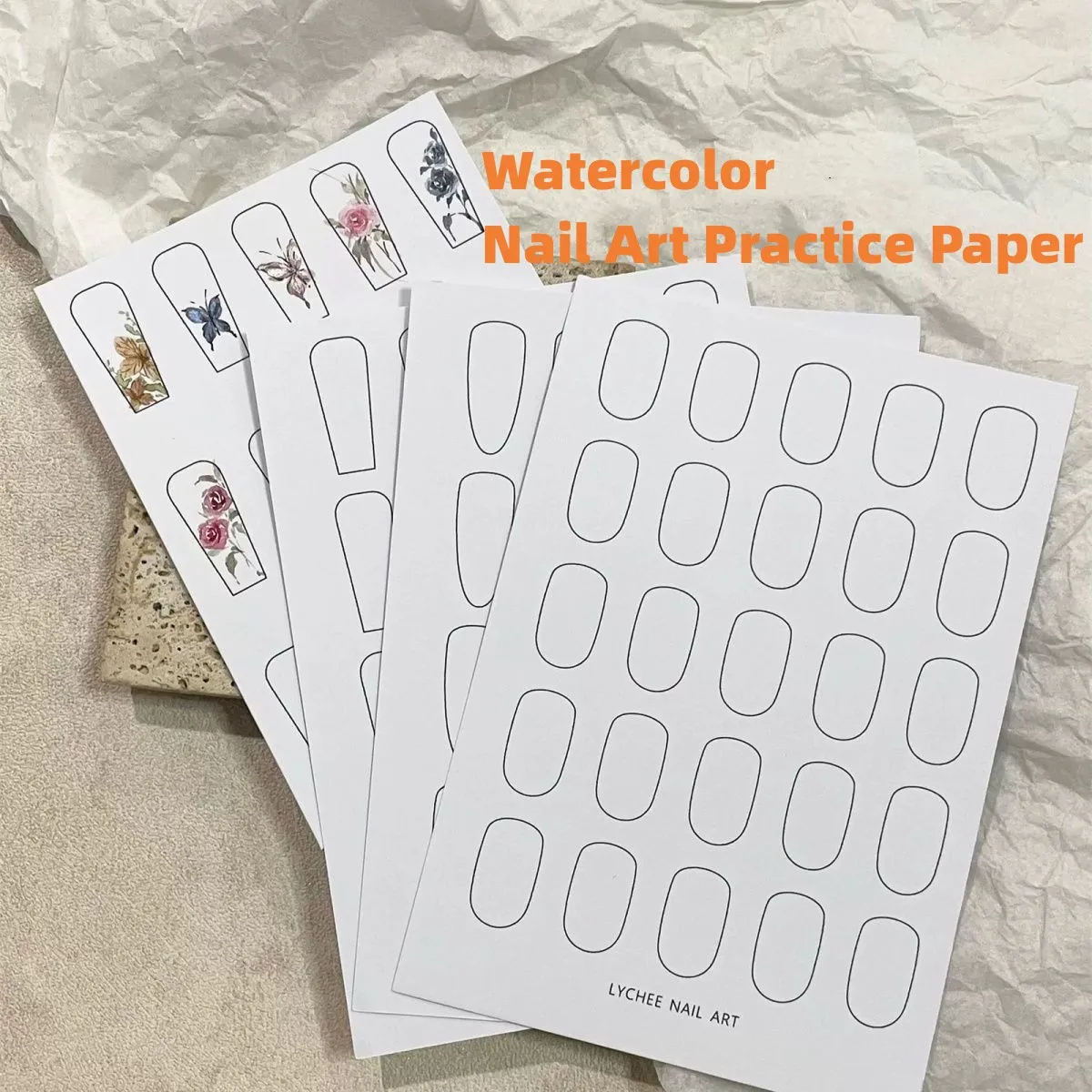 6 ピース/パック 6 種類のネイルカードタイプ水彩ネイルアート練習用紙