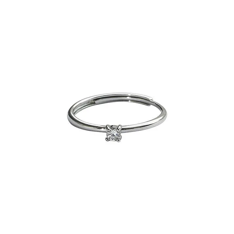 

S925 silver four-claw single diamond ring female senior sense simple light luxury opening ring to send boudoir