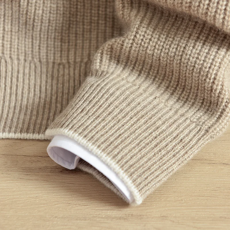 남성용 두꺼운 퓨어 캐시미어 가디건, 따뜻한 세미 터틀넥 지퍼, 단색, 중년 캐주얼 스웨터, 라지 사이즈, 겨울