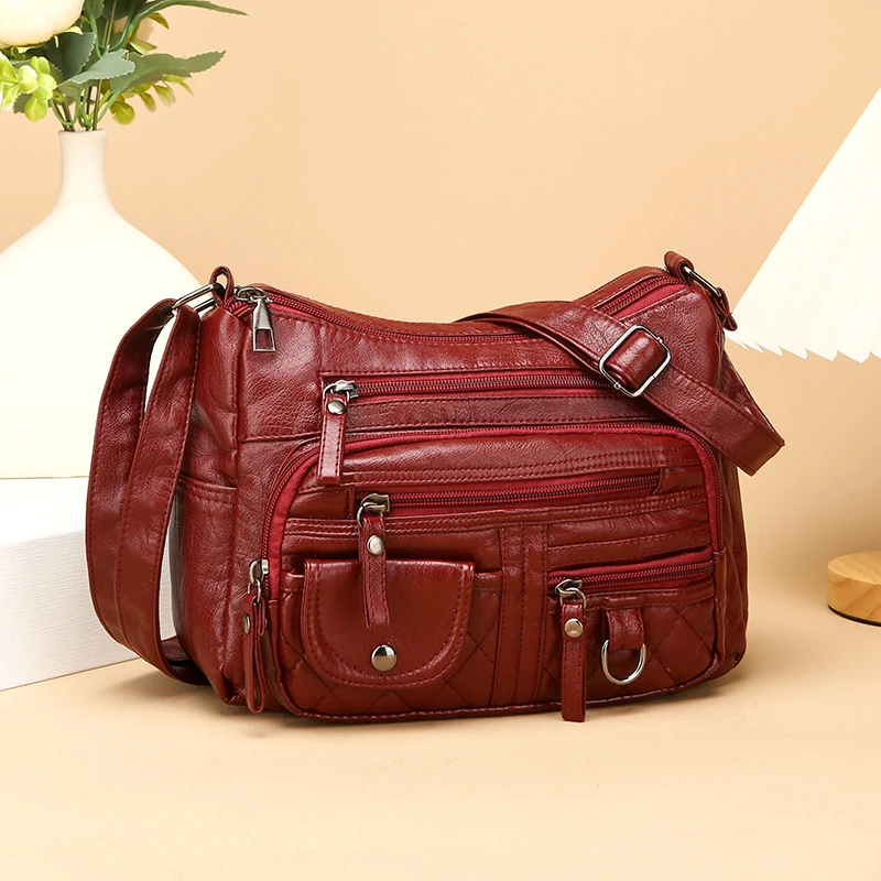 Women's crossbody bag, synthetic leather shoulder bag with adjustable shoulder straps, lightweight multi pocket bag with zipper