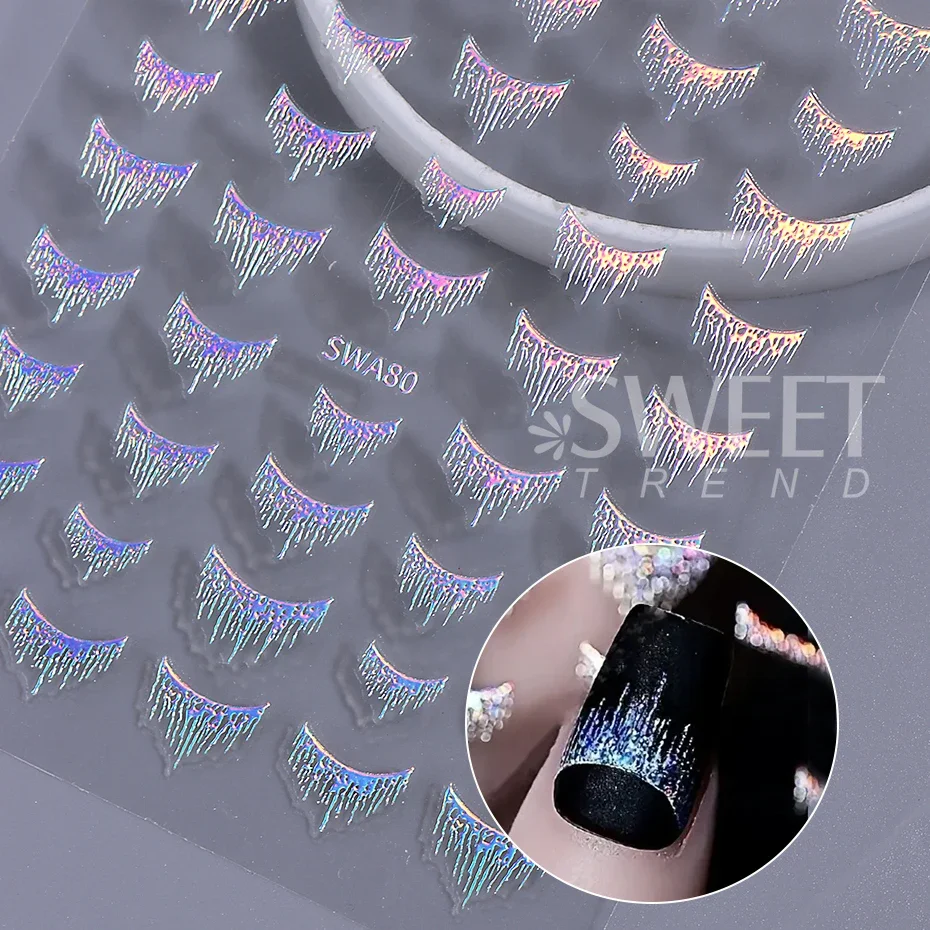 3pcs French Stripes Line Nail Art Stickers Laser Holographic Gold Silver Line Simple Slider Nail Decals DIY Manicure Decoration