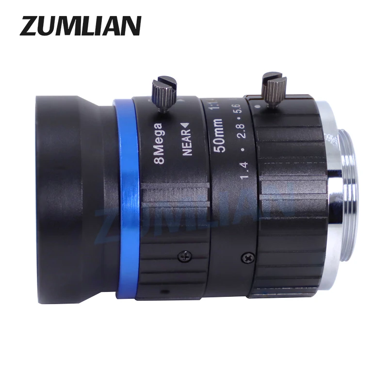 ZUMLIAN 8MP 50mm C-마운트 렌즈 1인치 저왜곡 FA F1.4 수동 아이리스 머신 비전 감시 카메라 고해상도