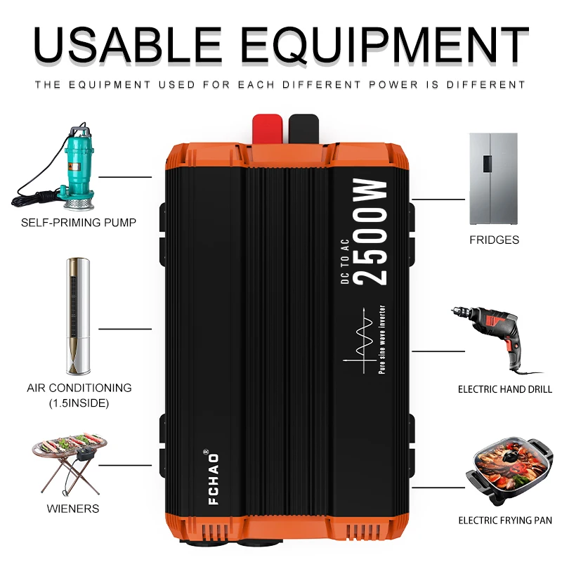 FCHAO Pure Sine Wave Inverter 12V 24V 48V To 220V 230V LCD Display Auto Accessories Power Converter For Home Camping And RV 6