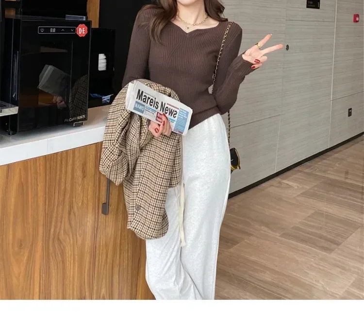 Women Slim V-Neck Bottoming Sweater Autumn Winter For Women Casual Pullovers Long Sleeve Knit Warm Office Sweater