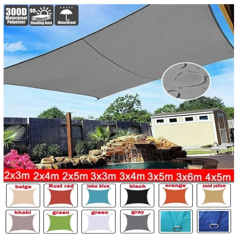 Outdoor Shade Sail 320D Polyester Waterproof UV Proof Awning Sunshine Canopy for Terrace Carport Backyard Garden
