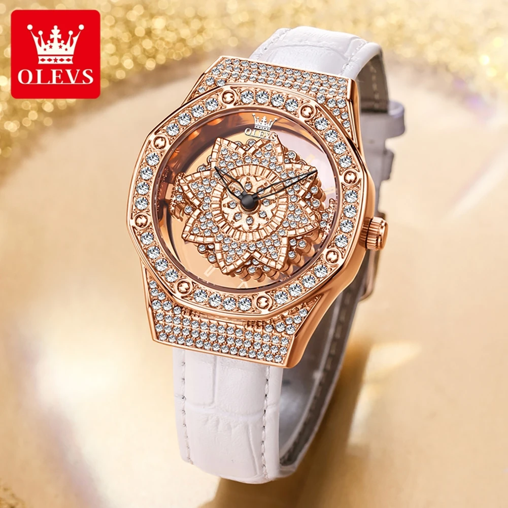 OLEVS Womens Watches Top Brand Luxury Rose Gold Quartz Watch for Women Fashion Leather Strap Waterproof Clock Relogio Feminino