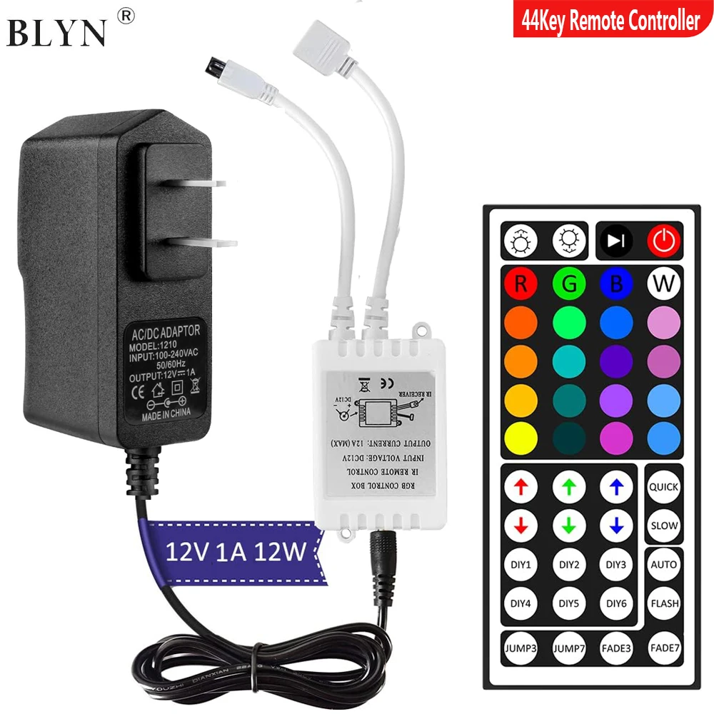 ตัวเลือกสินค้า DC12V 1A 12W อะแดปเตอร์ LED แหล่งจ่ายไฟพร้อม 44/24 คีย์ IR รีโมทคอนโทรล RGB สำหรับ 5M 2835 5050 ยืดหยุ่น RGB ไฟแถบ LED