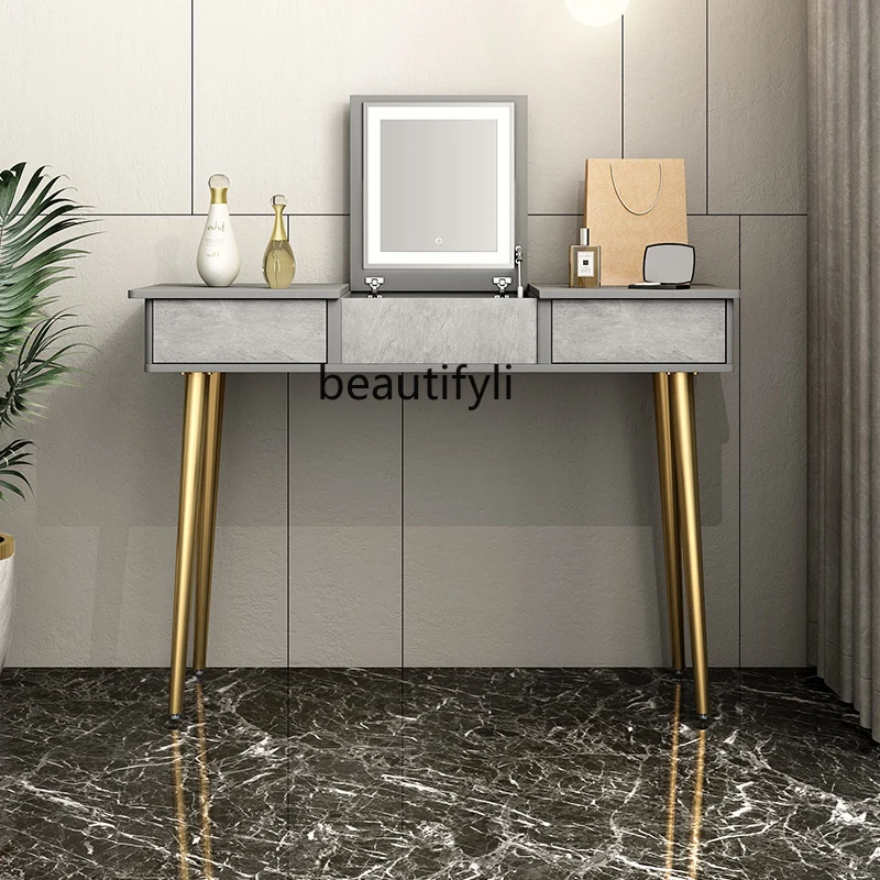 

zq Nordic Light Luxury Flip Dressing Table Gray Dresser Storage Makeup Table Dressing Table with Light