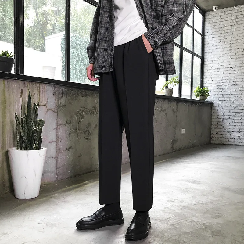 Straight slacks version men's cropped pants, cargo trousers, men's  trend large size loose wide-leg pants