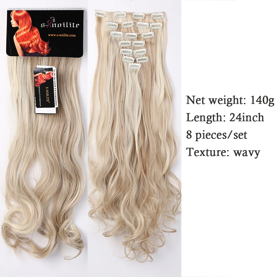 BENEHAIR Synthetic 24'' Long Wavy Clip In Hair Extension 140g Hair Piece 8Pcs/set Clips Pink Purple Blonde False