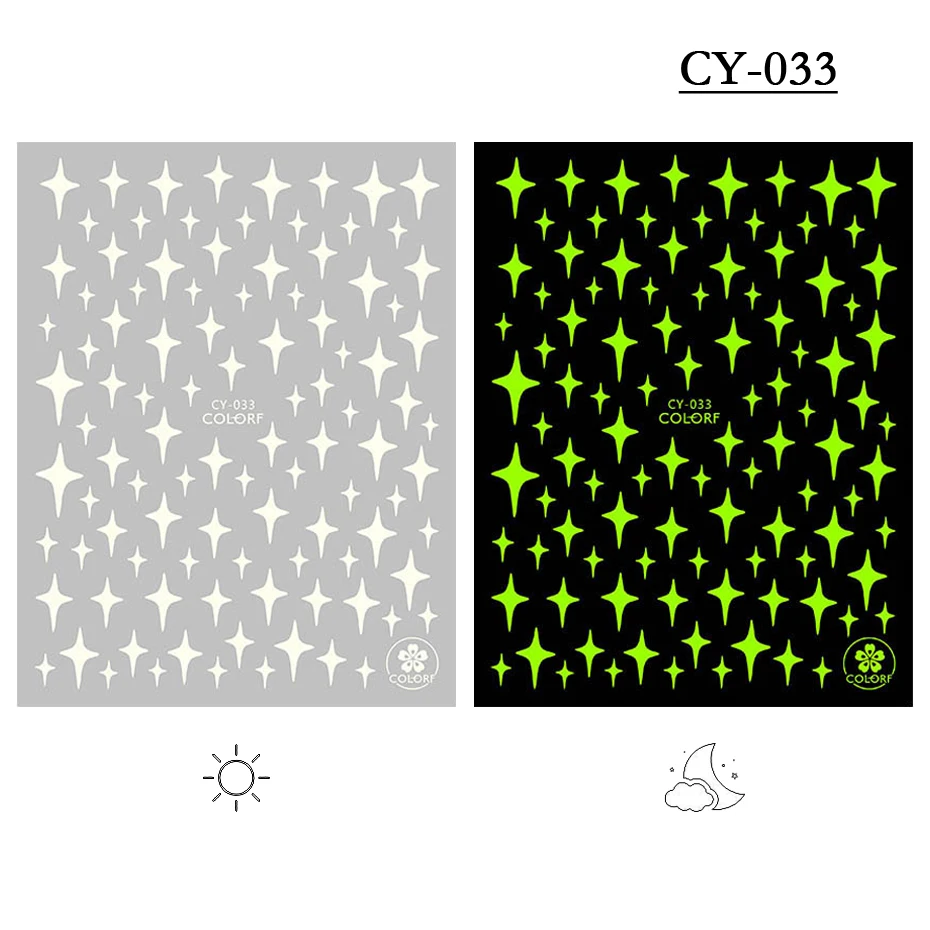Nail Stickers 1pcs 3D Luminous Flame Butterfly Star Moon Glitter Design Glow in The Dark Slider Manicure Decorations JICY028-036