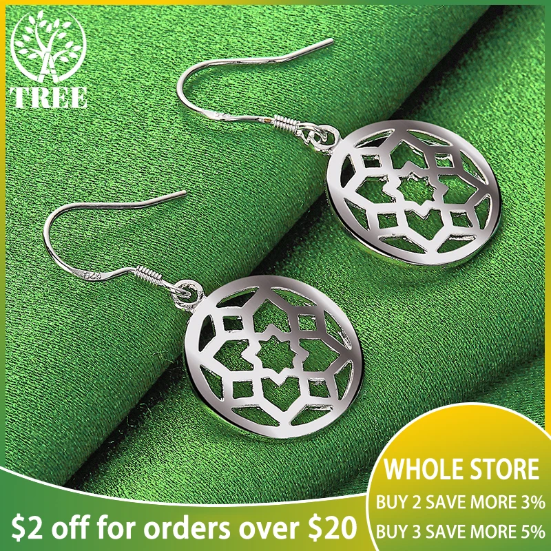 NewStyle925SterlingSilverRoundFlowerDropEarringsForWomen