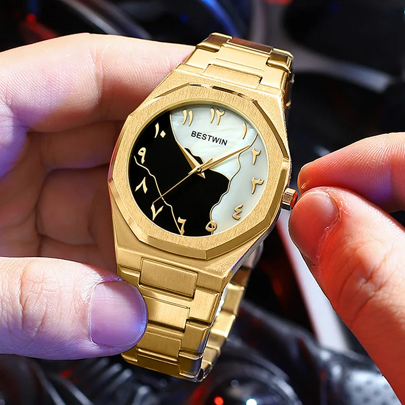 Fashion Watches Men's Watch reloj hombre BESTWIN Creative Dial Gold Shell Face Business watches for men relogios masculino 3