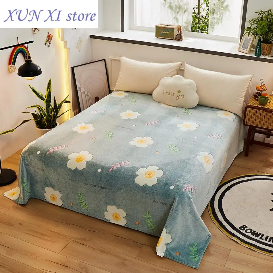 

New Winter Warm Sheets Skin-friendly Fleece Bedspread Sofa Blanket Flannel Throw Quilted Coverlet Bed Flat Sheet Couch Bedding