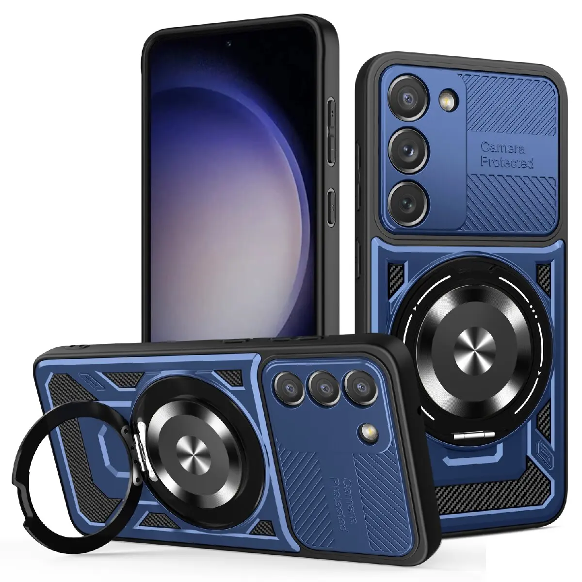 Enhanced Armor Case with 360° Rotating Ring Stand and Magnetic Wireless Charging Compatibility