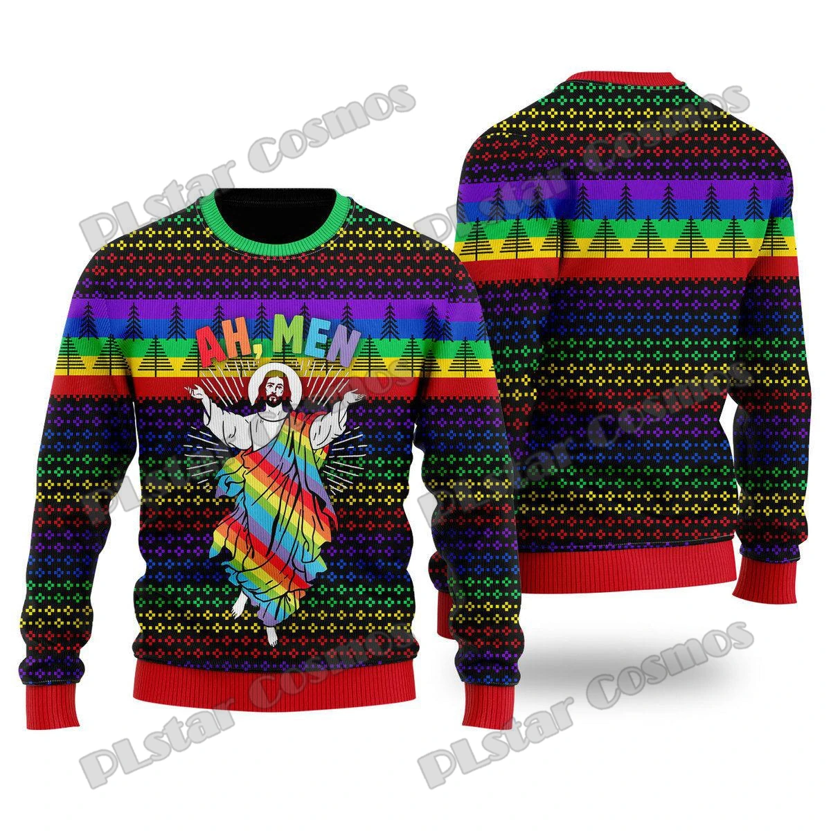 thumbnail image 1 of Suéter navideño feo con estampado 3D de Jiu Jitsu con Jesús te respalda para hombres y mujeres, suéter de punto informal de invierno MY19, 1 of 5