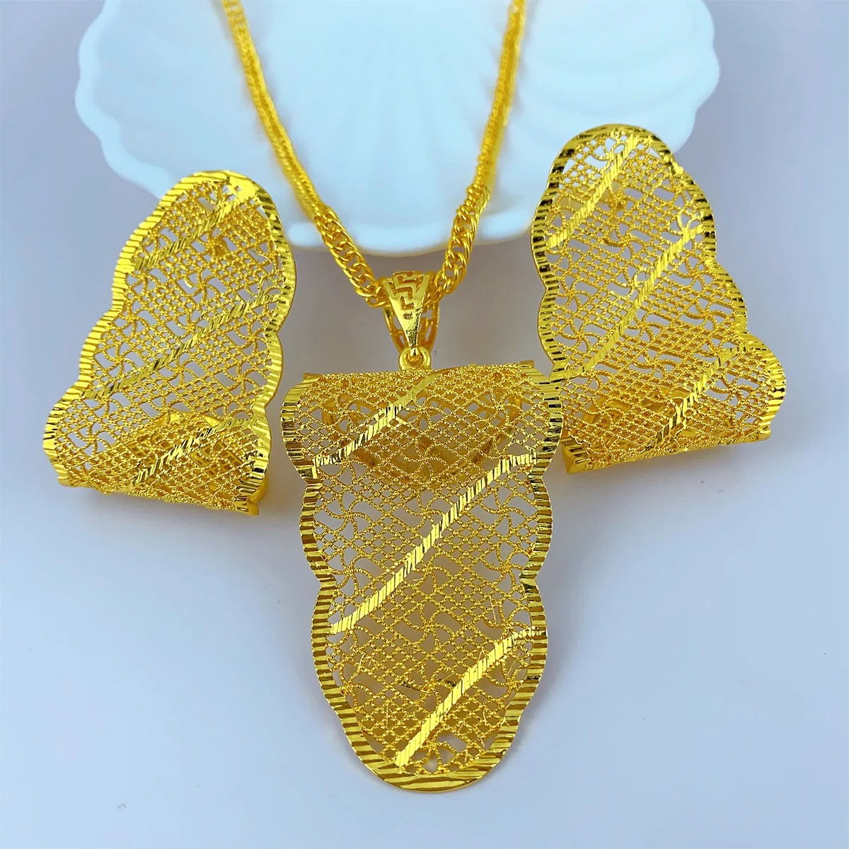 

ESALE Dubai Gold Color Jewelry Sets for Women Necklace Earrings Pendant African Bridal Wedding Jewelry Accessories DZ006
