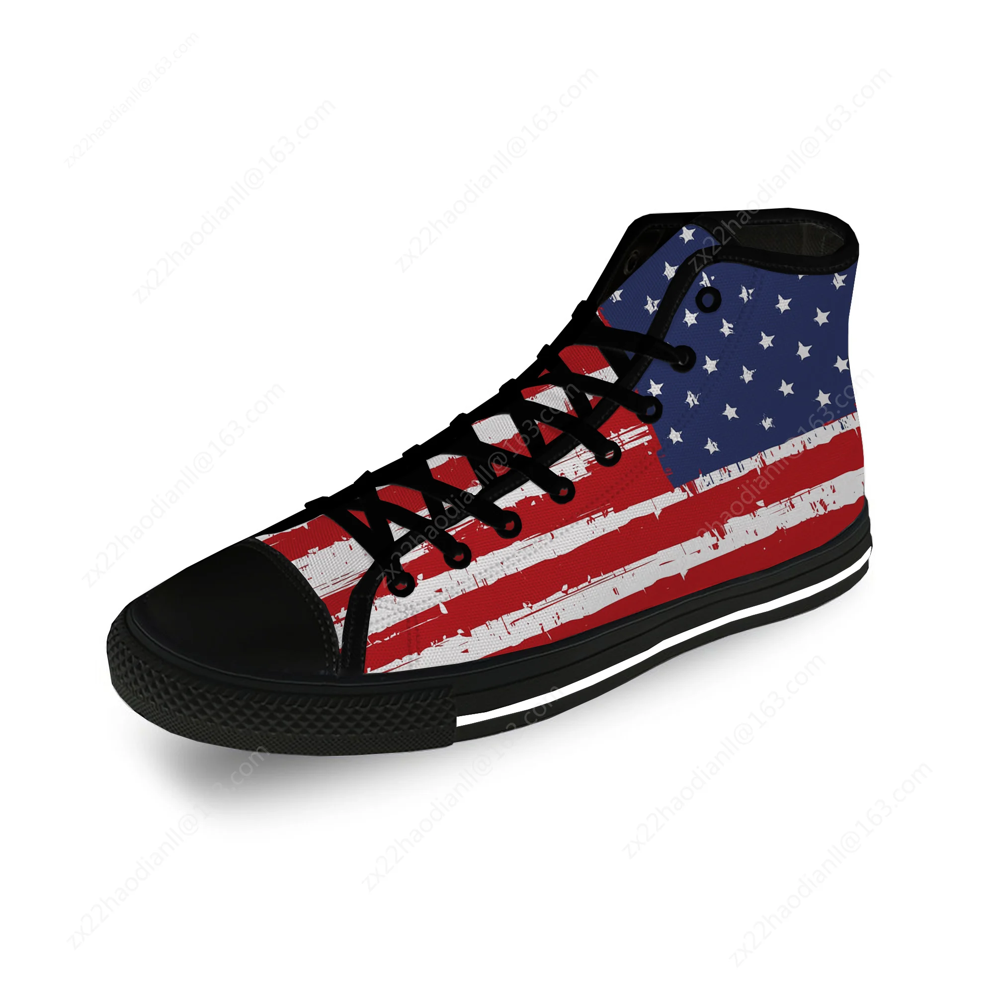 Vintage American Flag High Top Sneakers Mens Womens Teenager Casual Shoes Canvas Running Shoes Breathable Lightweight Black shoe