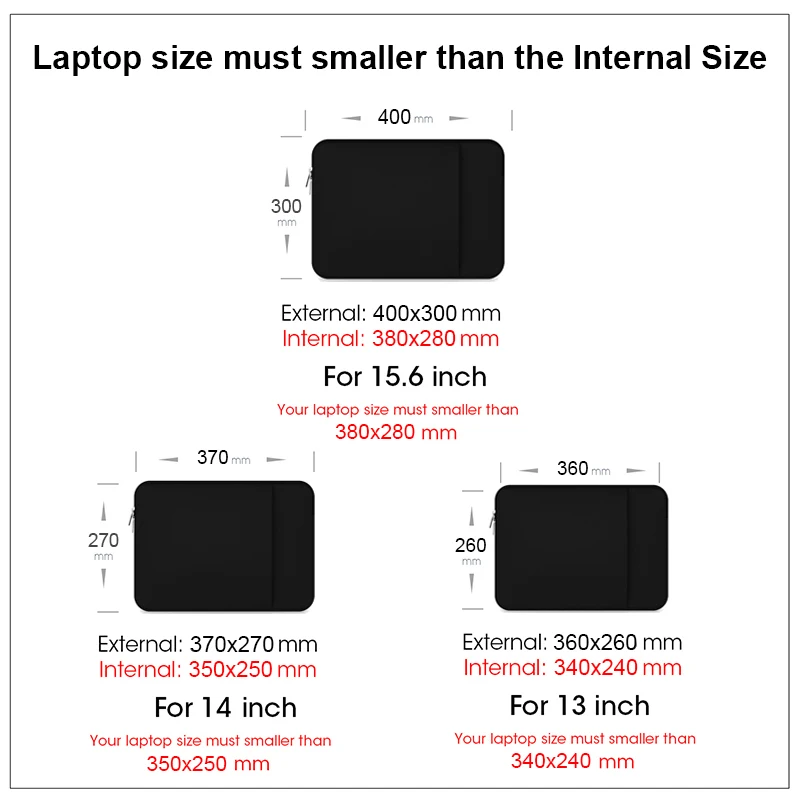 Sleek Laptop Sleeve - Protective Case in Black and Grey, 13 to 15.6 Inch