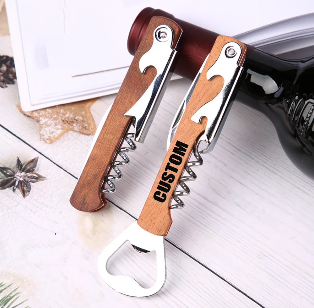 Personalized Wedding Party Favor Engraved Wood Wine Corkscrew & Beer Bottle Opener Wedding Gifts For Guests beer bottle opener keychains wooden wine bottle stopper