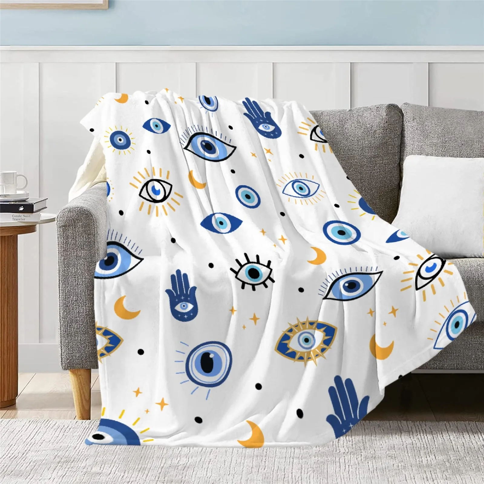 

Evil Eye Throw Blanket Plush Comfy Magic Pattern Flannel Blanket All Season Office Nap Travel Portable Quilts Dropshipping