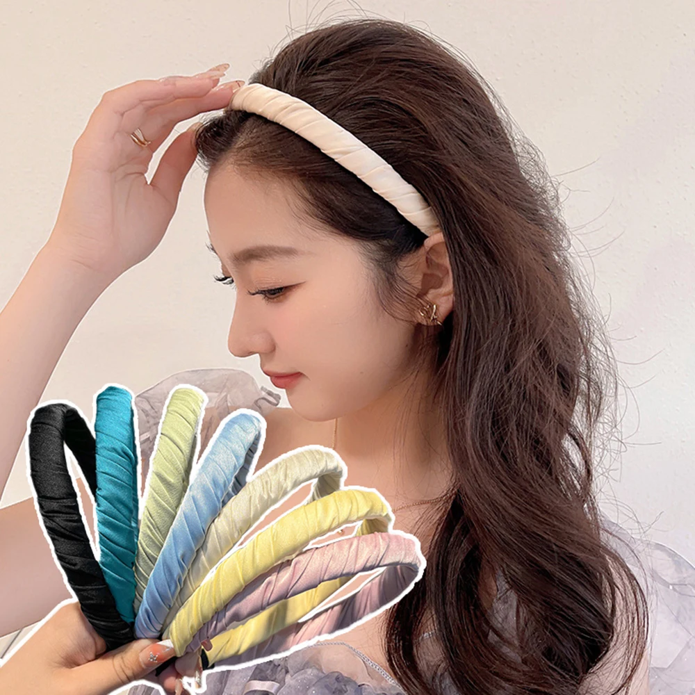 

1 шт. Корейская плиссированная повязка на голову, милая смятая атласная плиссированная повязка на голову, милый ободок для девушек, подходящая ко всему мятая тонкая искусственная лента