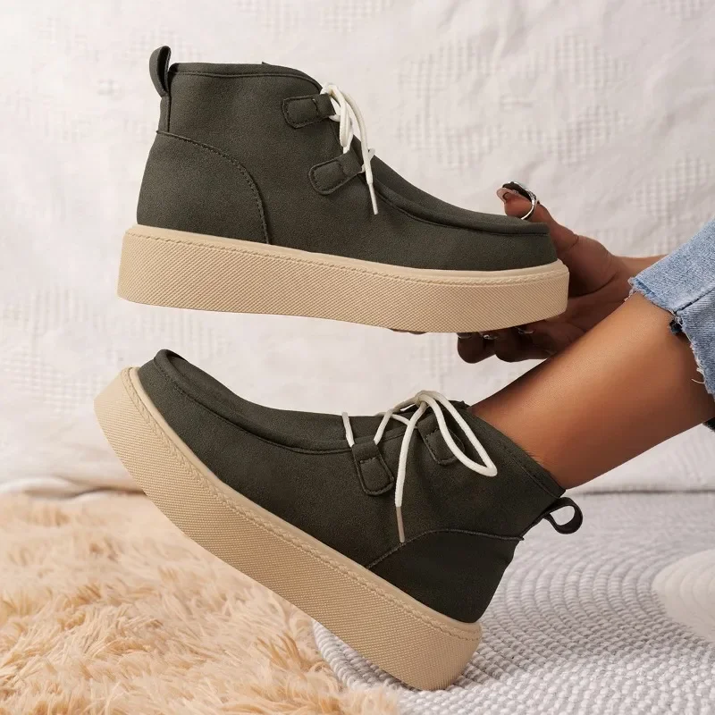 

Large Short Boots Women's 2023 Autumn and Winter New Short Barrel Casual Boots Round Toe Thick Sole Lace Up Casual Shoes