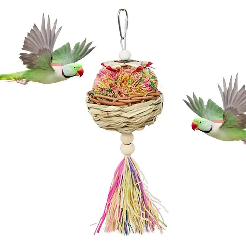 

Shredder Ball For Birds Cage Accessories Parrot Toys Natural Bird Foraging Chew Toys With Hook For Rope Bungee Toy Bowl Design