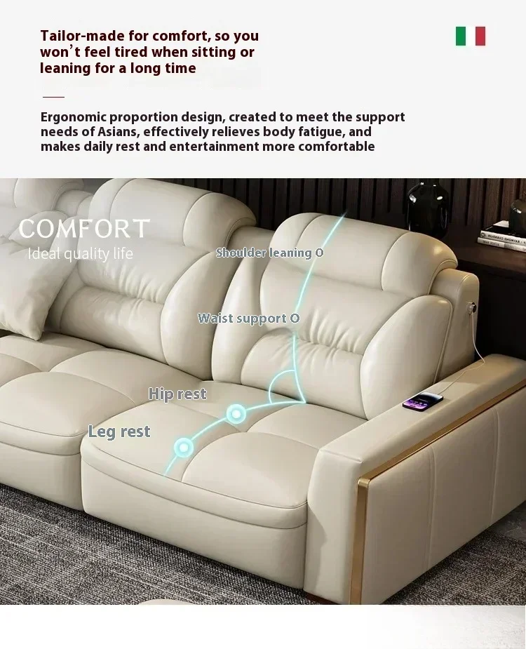 Premium Italian Genuine Leather Sectional Sofa Sets Couch Sofas with USB and Bluetooth Speaker-MANBAS Living Room Furniture