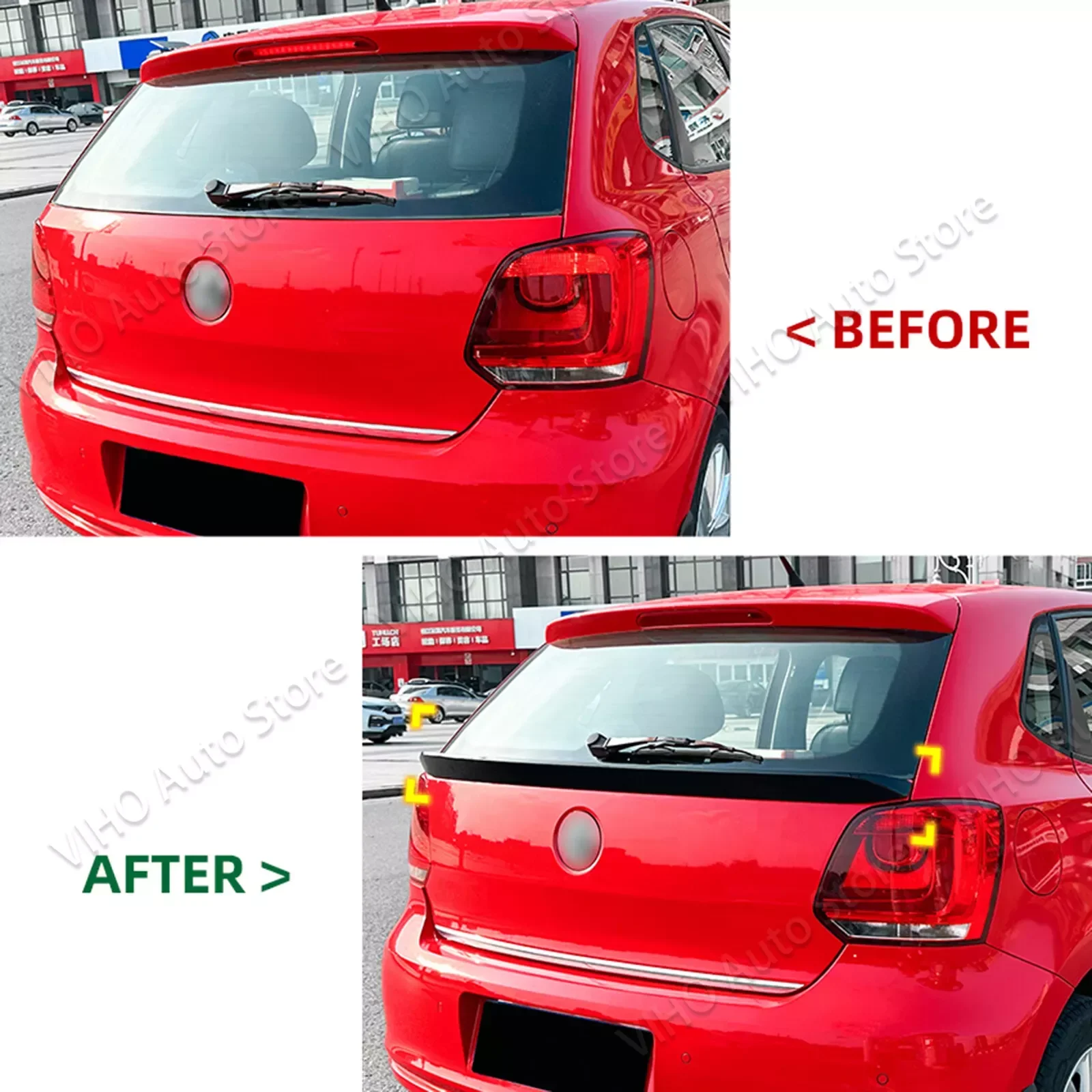 차량용 리어 스포일러, VW 폴로 6R 6C GTI R-라인 2009-2017, 미드 트렁크 립 테일 루프, 미들 테일게이트 윙 스플리터, 블랙 바디 키트