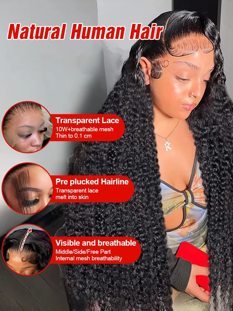300% densité bouclés perruques cheveux humains 13x6 HD dentelle frontale vague profonde