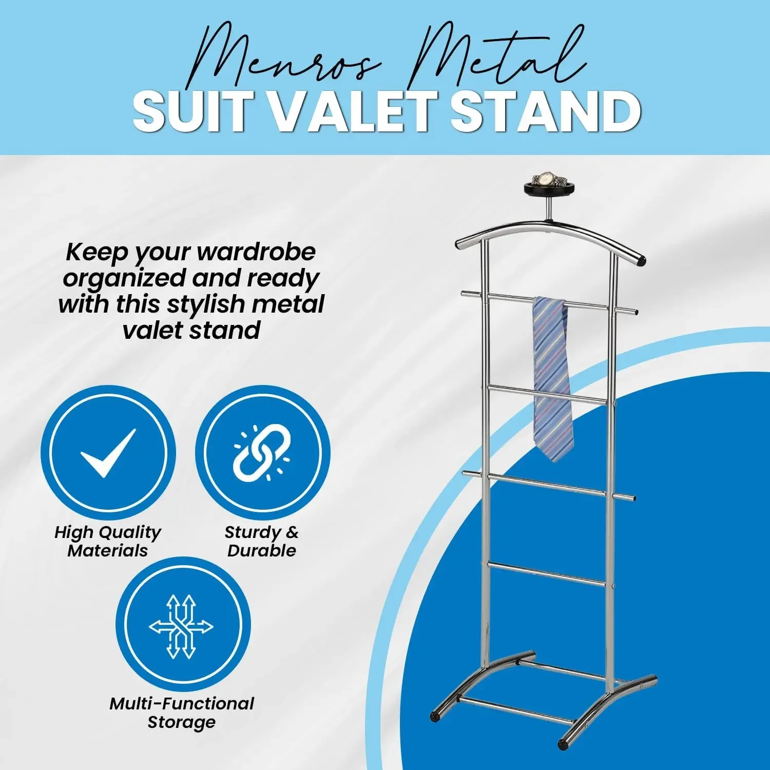 Kings Brand Furniture - Lebedev Metal Suit Valet Stand, Clothes Rack, Chrome 3